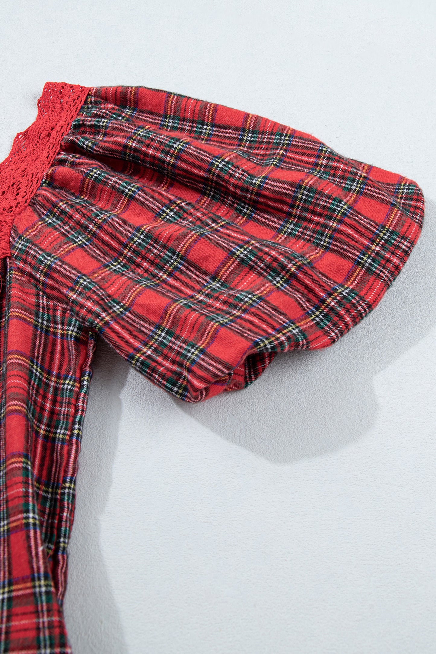 Red Plaid Square Collar Lace Trim Short Sleeve Shift Mini Dress-TOPS / DRESSES-[Adult]-[Female]-2022 Online Blue Zone Planet