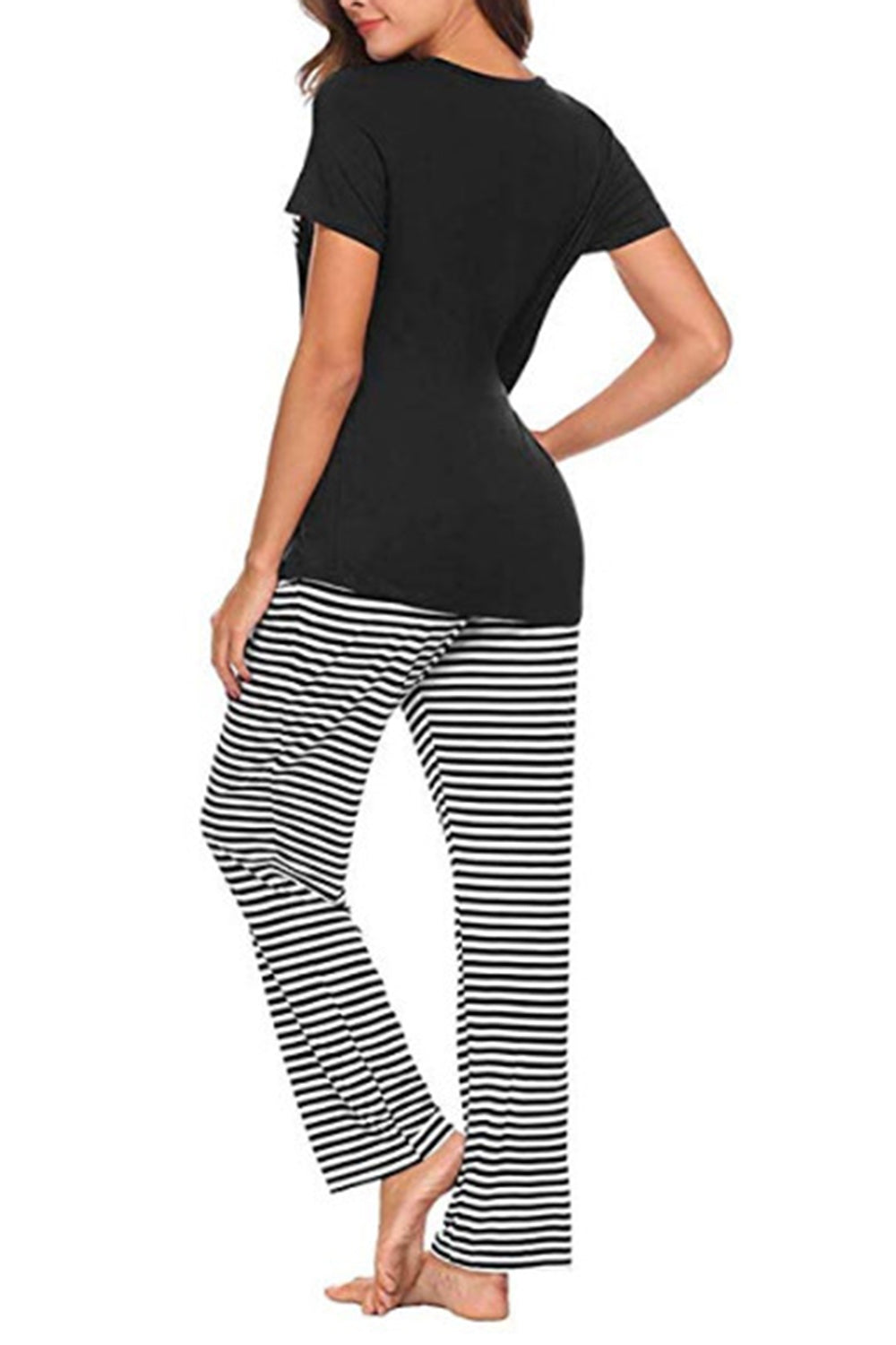 Pocketed Short Sleeve Top and Striped Pants Lounge Set-TOPS / DRESSES-[Adult]-[Female]-2022 Online Blue Zone Planet