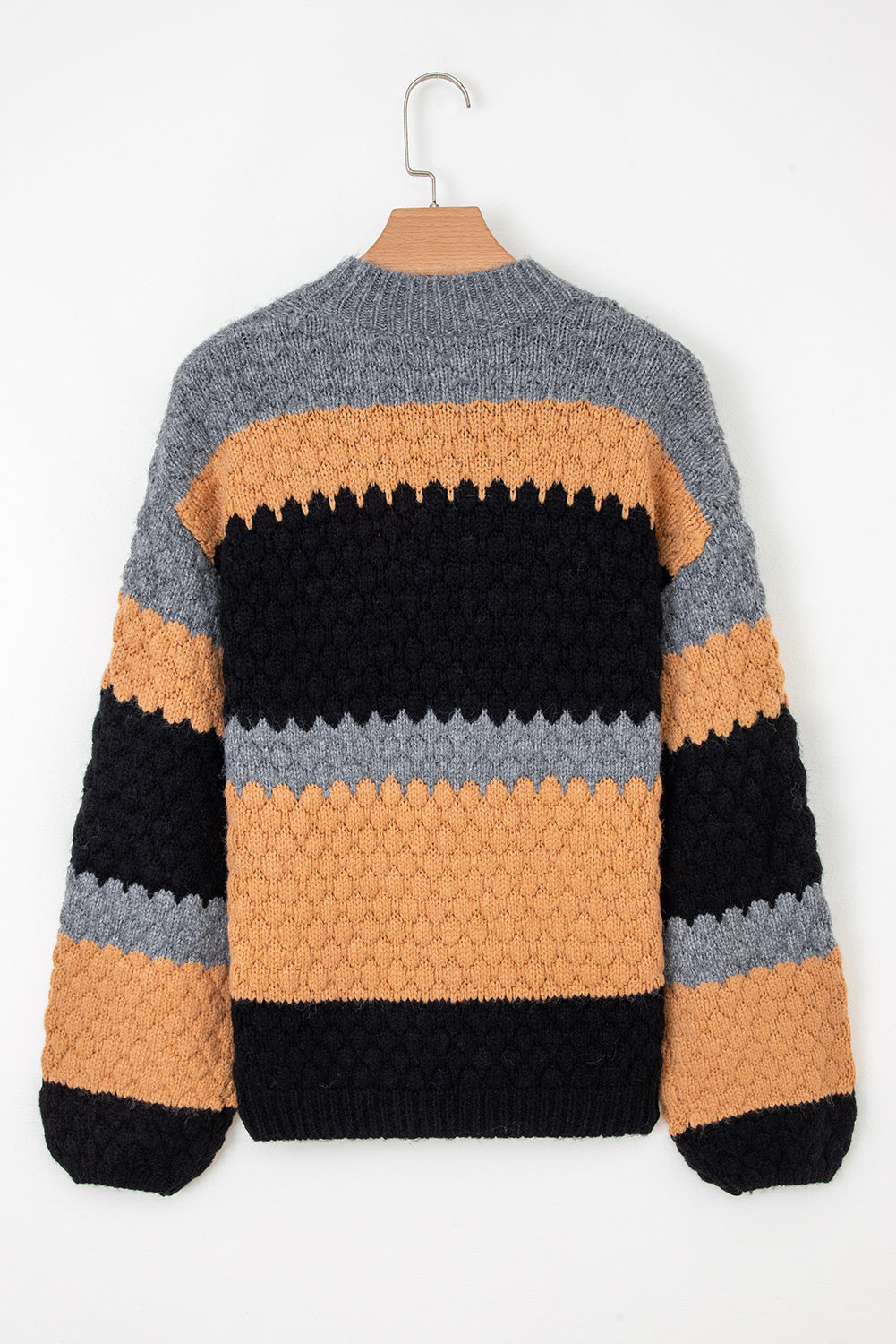 Khaki Color Block High Neck Baggy Sweater-Sweaters & Cardigans/Sweaters-[Adult]-[Female]-2022 Online Blue Zone Planet