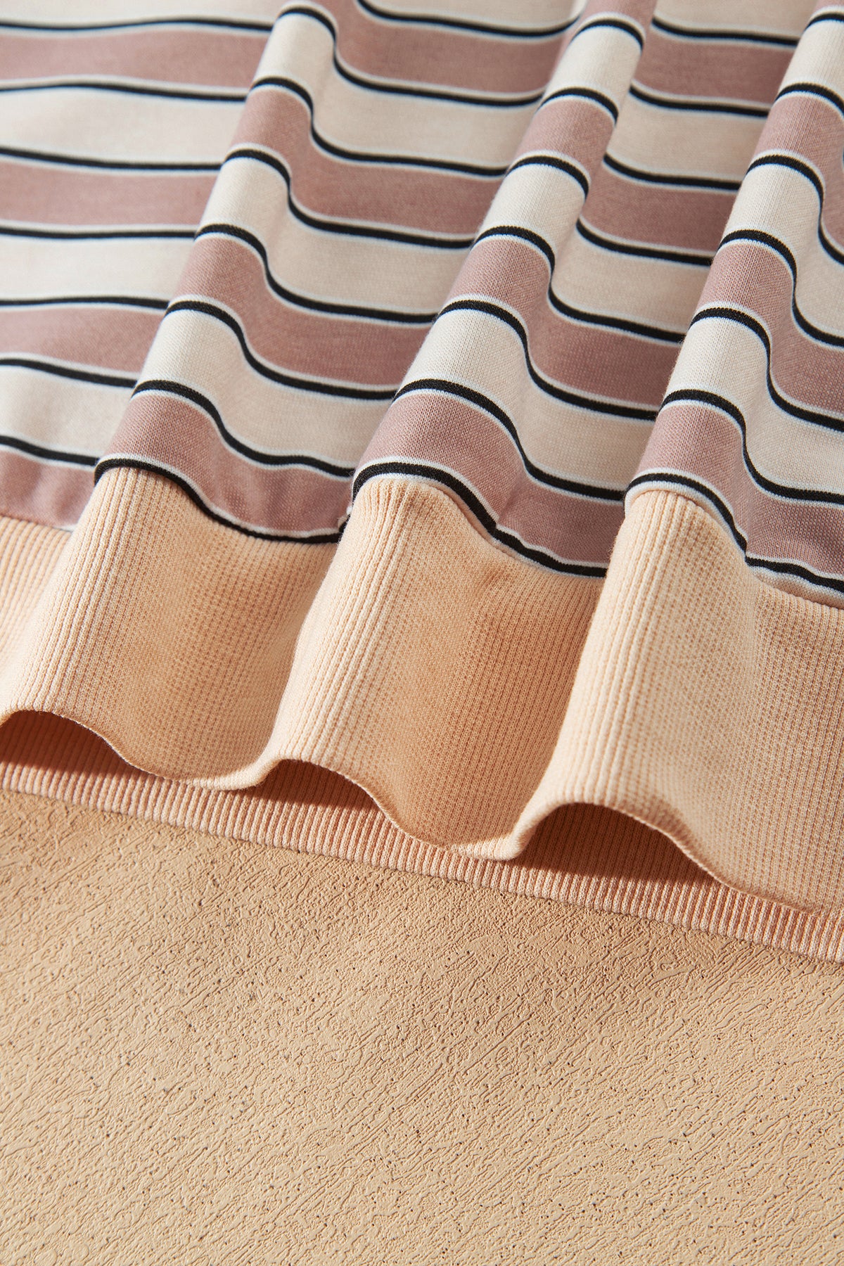 Khaki Stripe Contrast Trim Long Sleeve Top Elastic Waist Pants Set-Two Piece Sets/Pant Sets-[Adult]-[Female]-2022 Online Blue Zone Planet