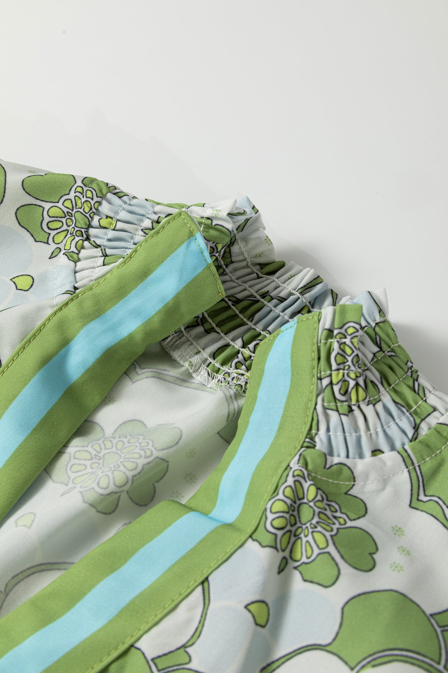 Green Floral Clouds Ruffled Short Sleeve Summer Blouse-Tops/Blouses & Shirts-[Adult]-[Female]-2022 Online Blue Zone Planet