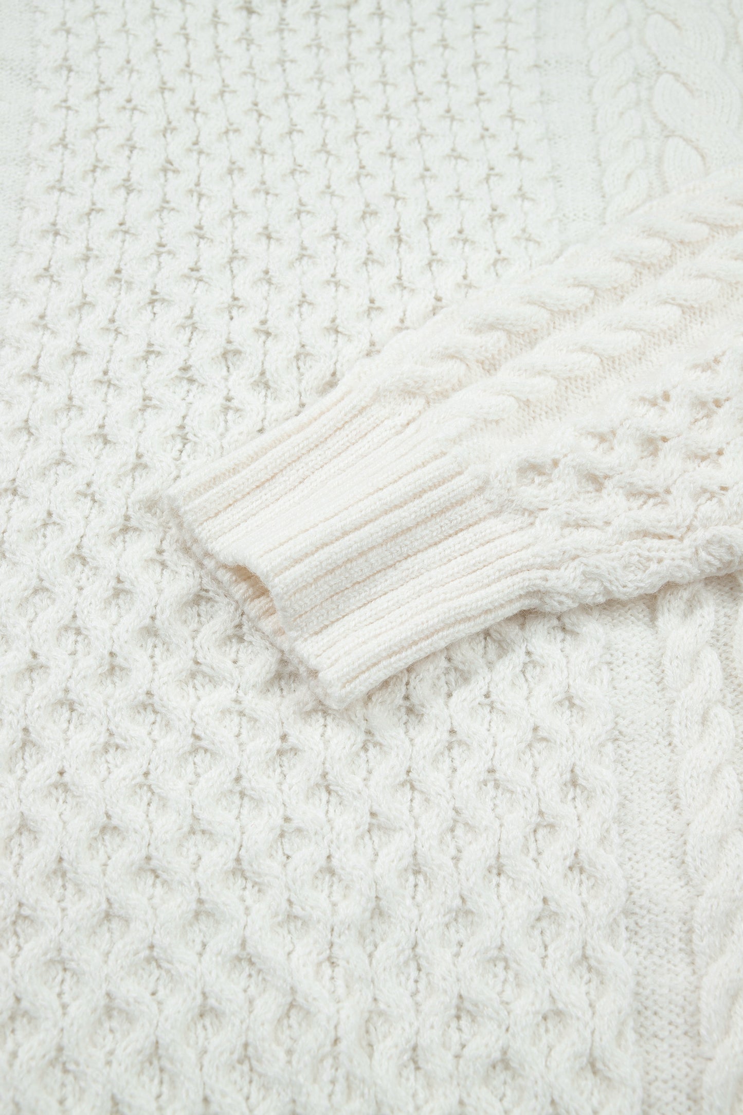 Beige Solid Color Cable Detail Knit Loose Round Neck Sweater-TOPS / DRESSES-[Adult]-[Female]-2022 Online Blue Zone Planet