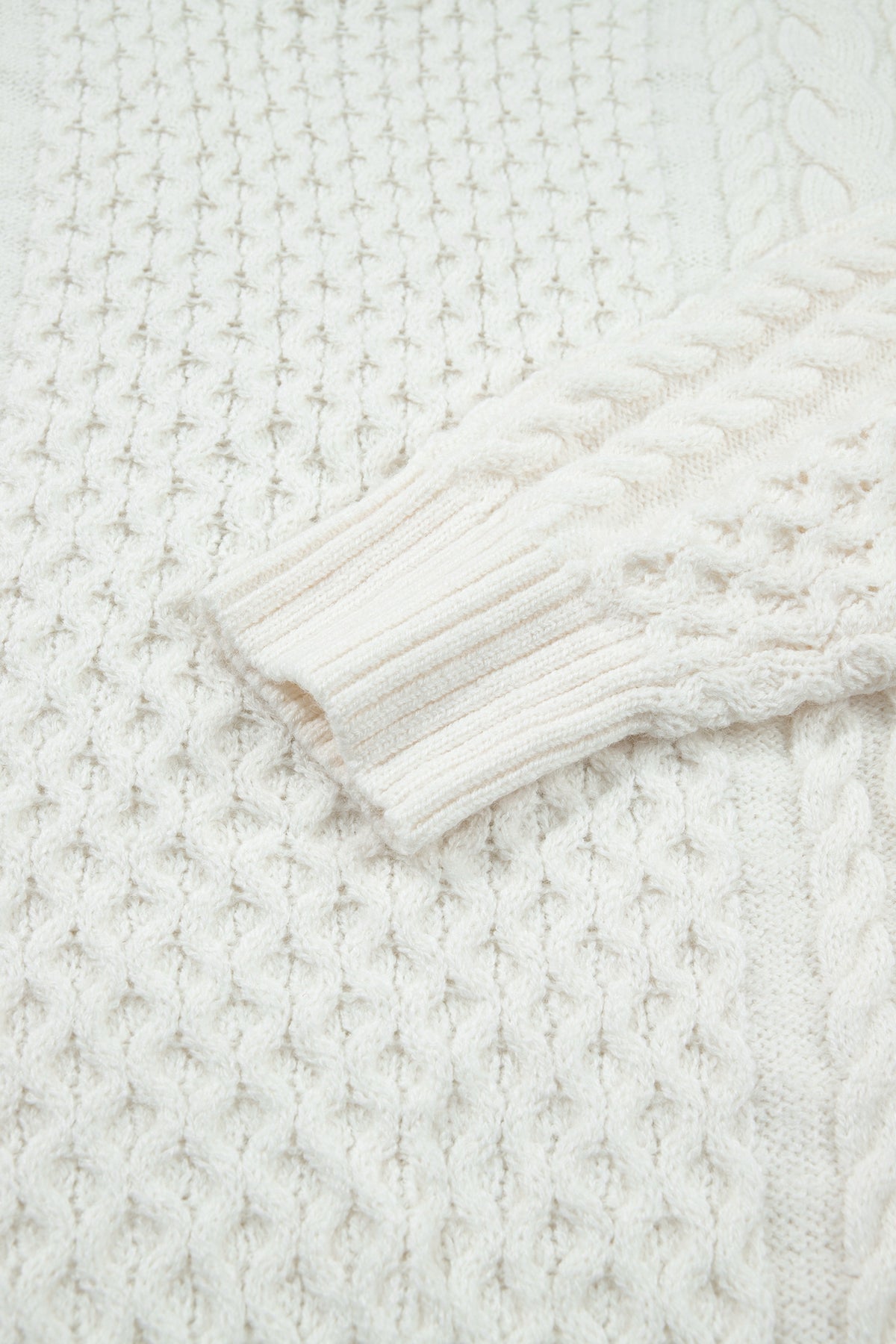 Beige Solid Color Cable Detail Knit Loose Round Neck Sweater-TOPS / DRESSES-[Adult]-[Female]-2022 Online Blue Zone Planet