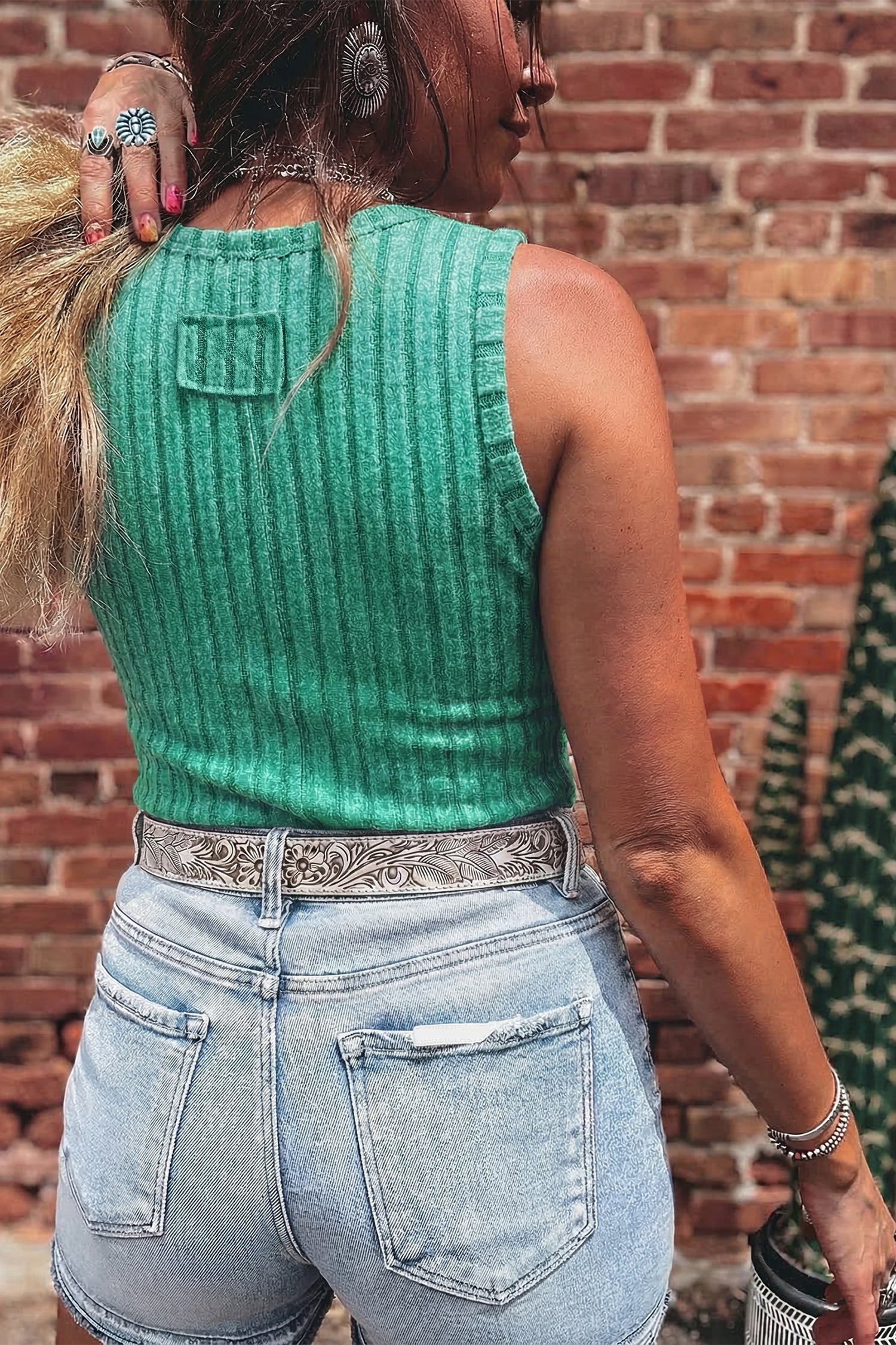 Sea Green Slim Ribbed Mineral Wash Tank Top-Tops/Tops & Tees-[Adult]-[Female]-2022 Online Blue Zone Planet
