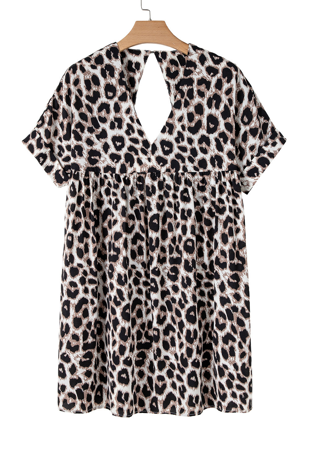 Khaki Cheetah Print Backless V Neck Loose Fit Mini Dress-TOPS / DRESSES-[Adult]-[Female]-2022 Online Blue Zone Planet