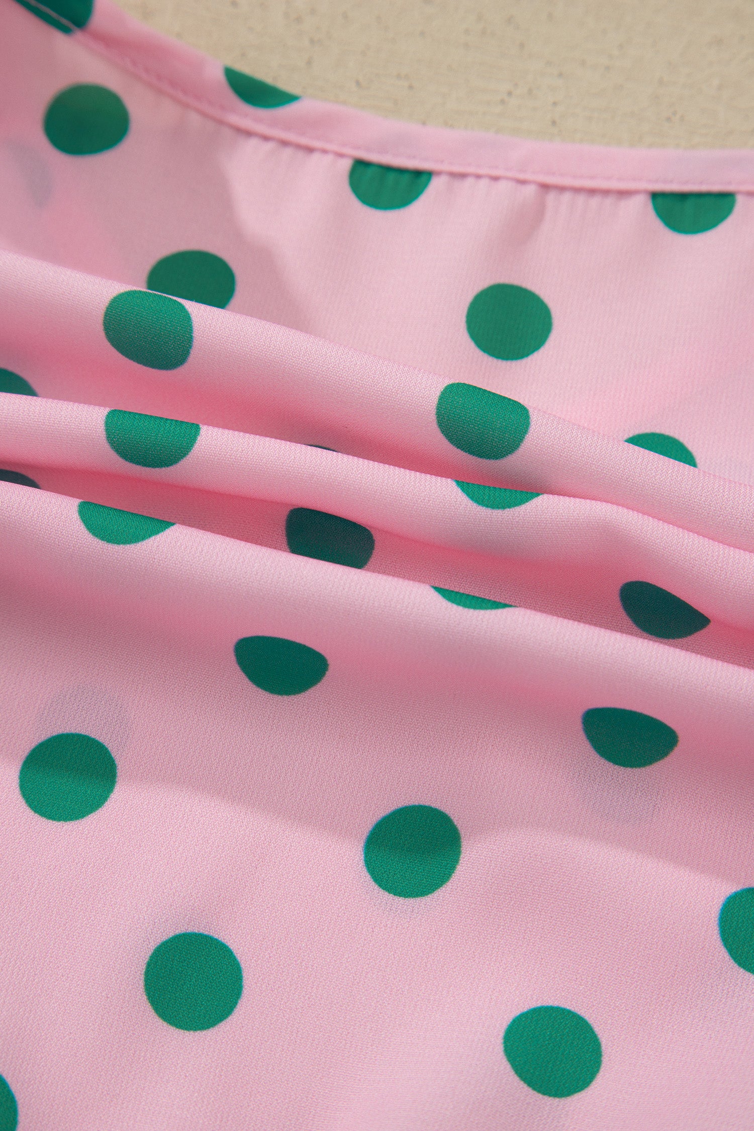 Pink V Neck Polka Dot Print Drawstring Tiered Babydoll Blouse-Tops/Blouses & Shirts-[Adult]-[Female]-2022 Online Blue Zone Planet