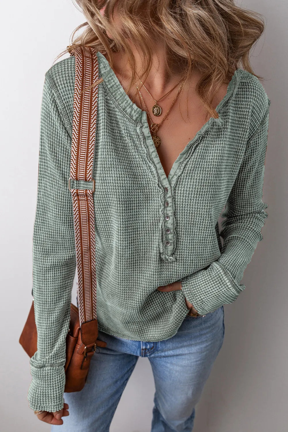 Notched Long Sleeve Top-TOPS / DRESSES-[Adult]-[Female]-Sage-S-2022 Online Blue Zone Planet