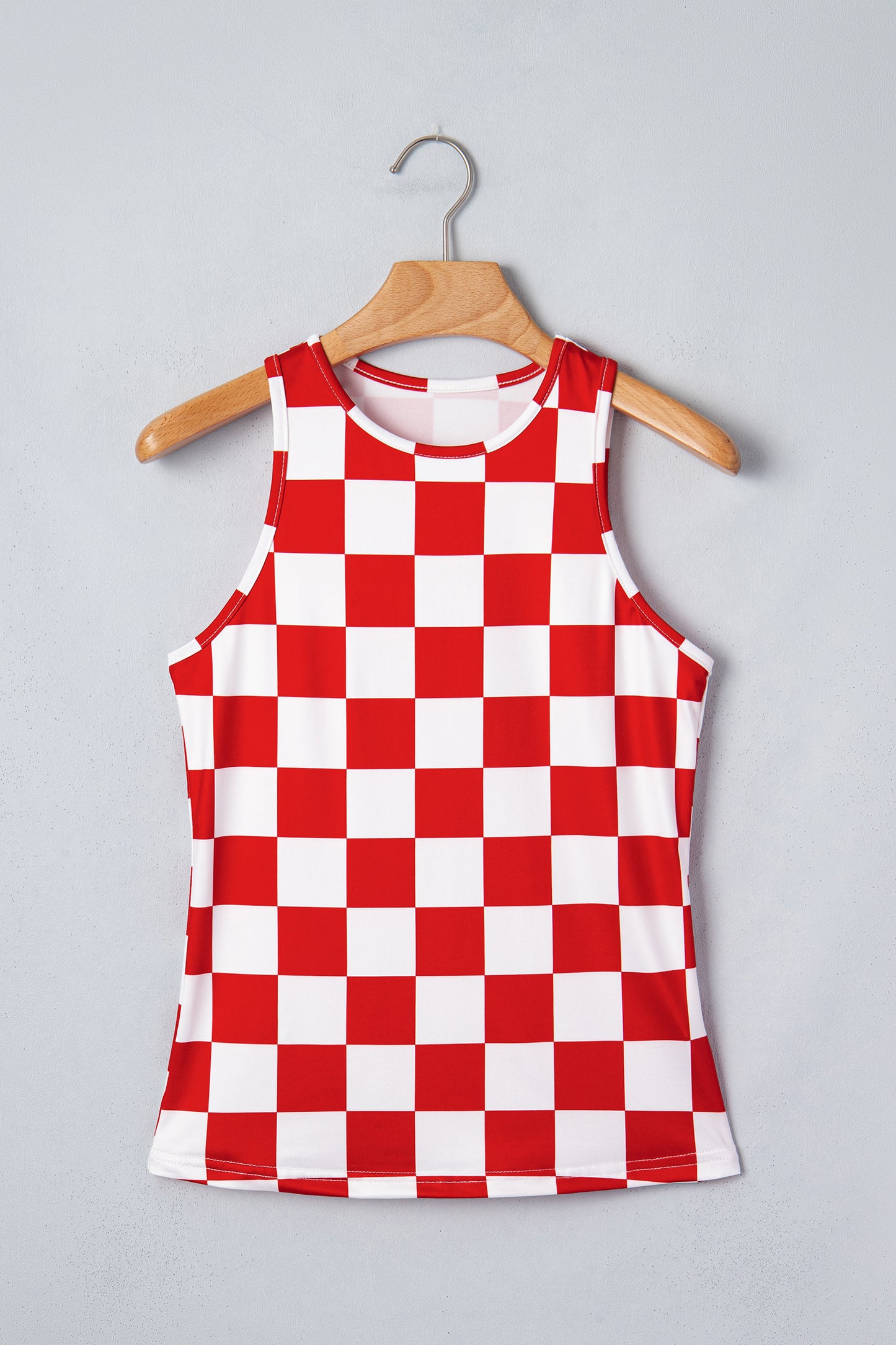 Red Checkerboard Printed Slim Tank Top-Tops/Tank Tops-[Adult]-[Female]-2022 Online Blue Zone Planet