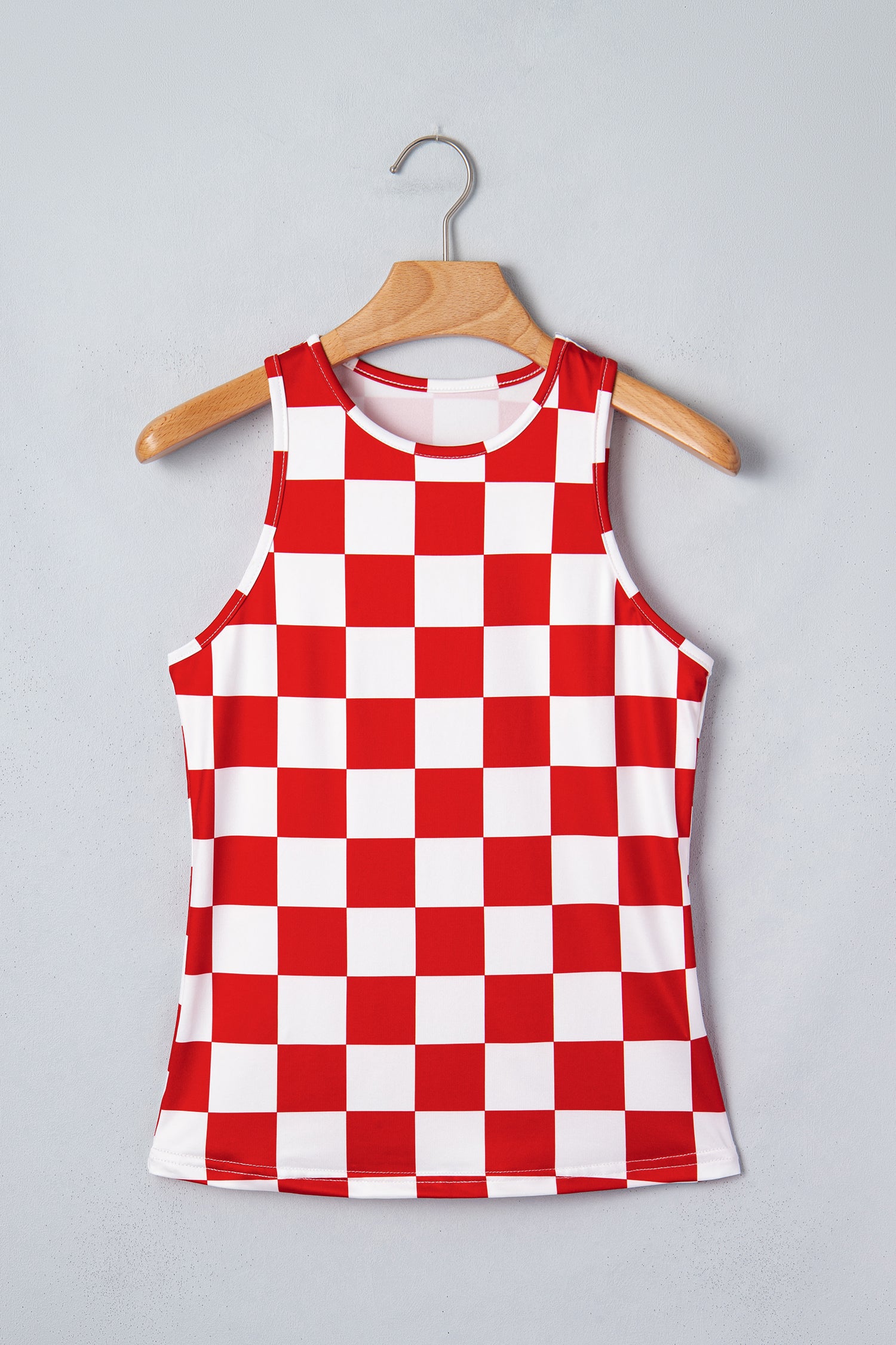 Red Checkerboard Printed Slim Tank Top-Tops/Tank Tops-[Adult]-[Female]-2022 Online Blue Zone Planet