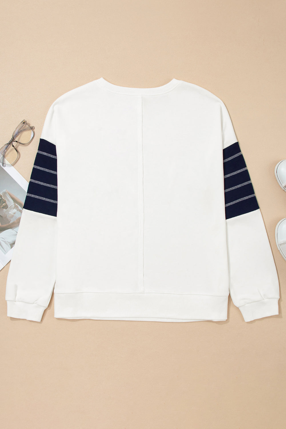 White Exposed Seam Detail Color Block Patch Pocket Drop Shoulder Sweatshirt-Tops/Sweatshirts & Hoodies-[Adult]-[Female]-2022 Online Blue Zone Planet