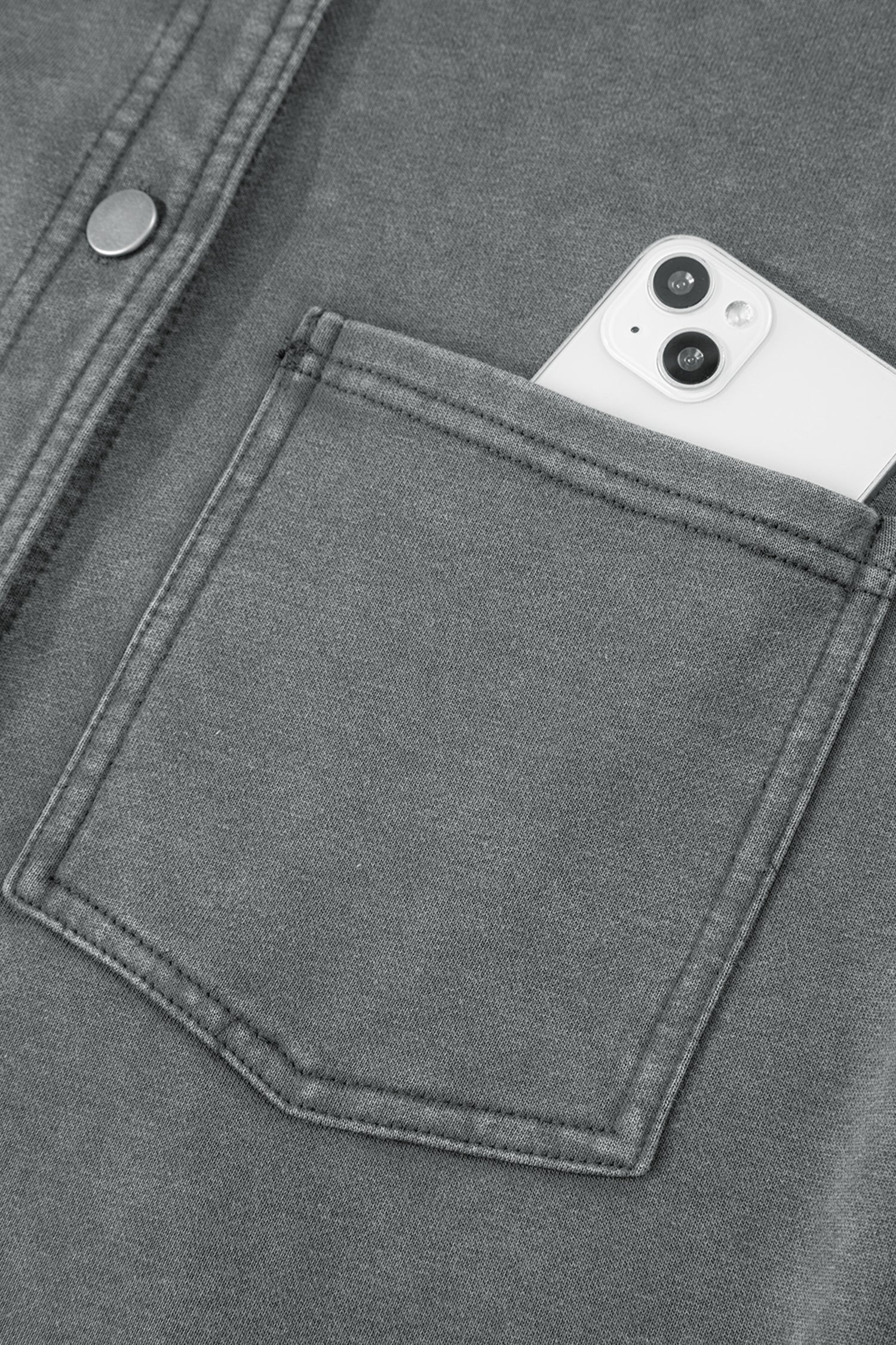 Medium Grey Mineral Wash Chest Pockets Drop Shoulder Shacket with Side Slit-Outerwear/Jackets-[Adult]-[Female]-2022 Online Blue Zone Planet