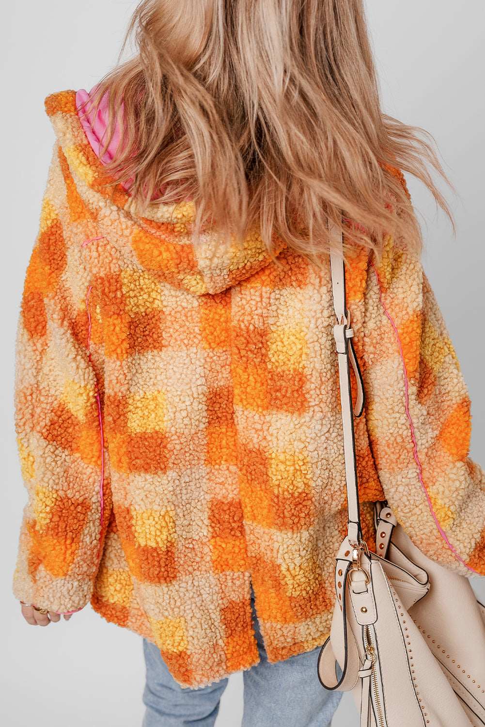 Blue Zone Planet | Ronda's Orange Checkered Sherpa Hooded Jacket-TOPS / DRESSES-[Adult]-[Female]-2022 Online Blue Zone Planet