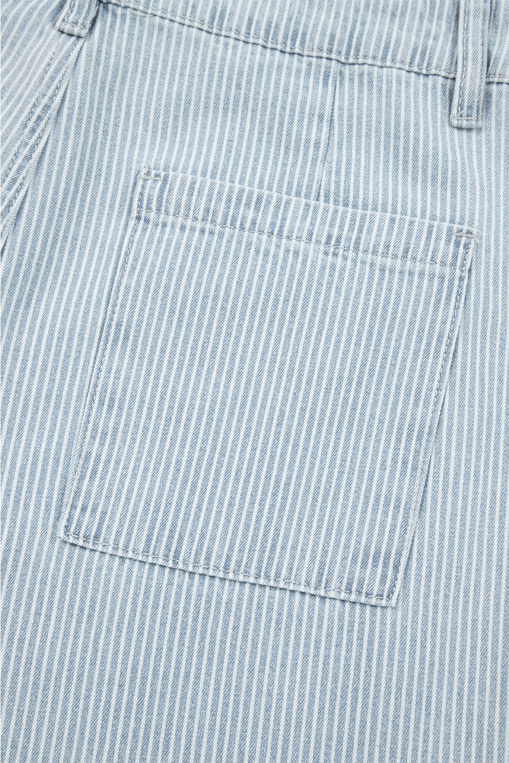 Sky Blue Stripe Button Flap Pocket Cuffed Hem Wide Leg Jeans-Bottoms/Jeans-[Adult]-[Female]-2022 Online Blue Zone Planet