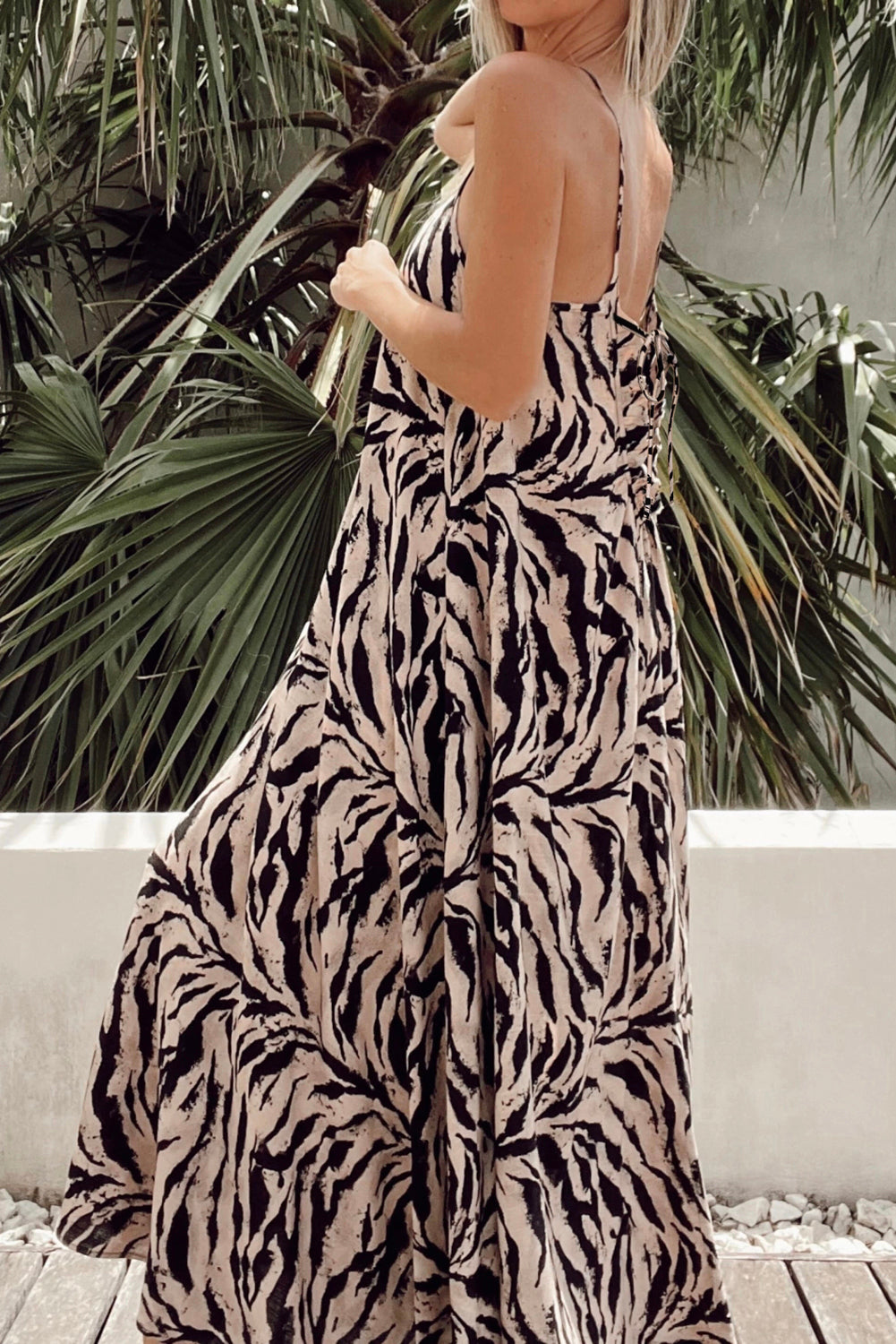 Black Abstract Print Open Back Boho Loose Maxi Sundress-TOPS / DRESSES-[Adult]-[Female]-2022 Online Blue Zone Planet