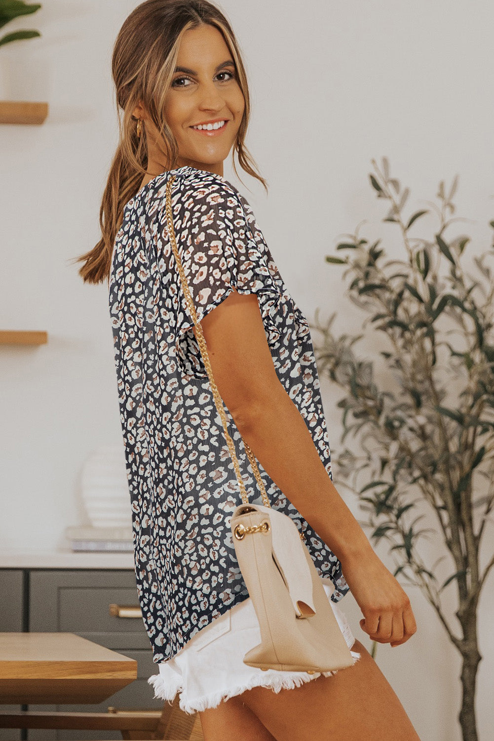 Blue Flutter Sleeve V Neck Floral Summer Blouse-Tops/Blouses & Shirts-[Adult]-[Female]-2022 Online Blue Zone Planet