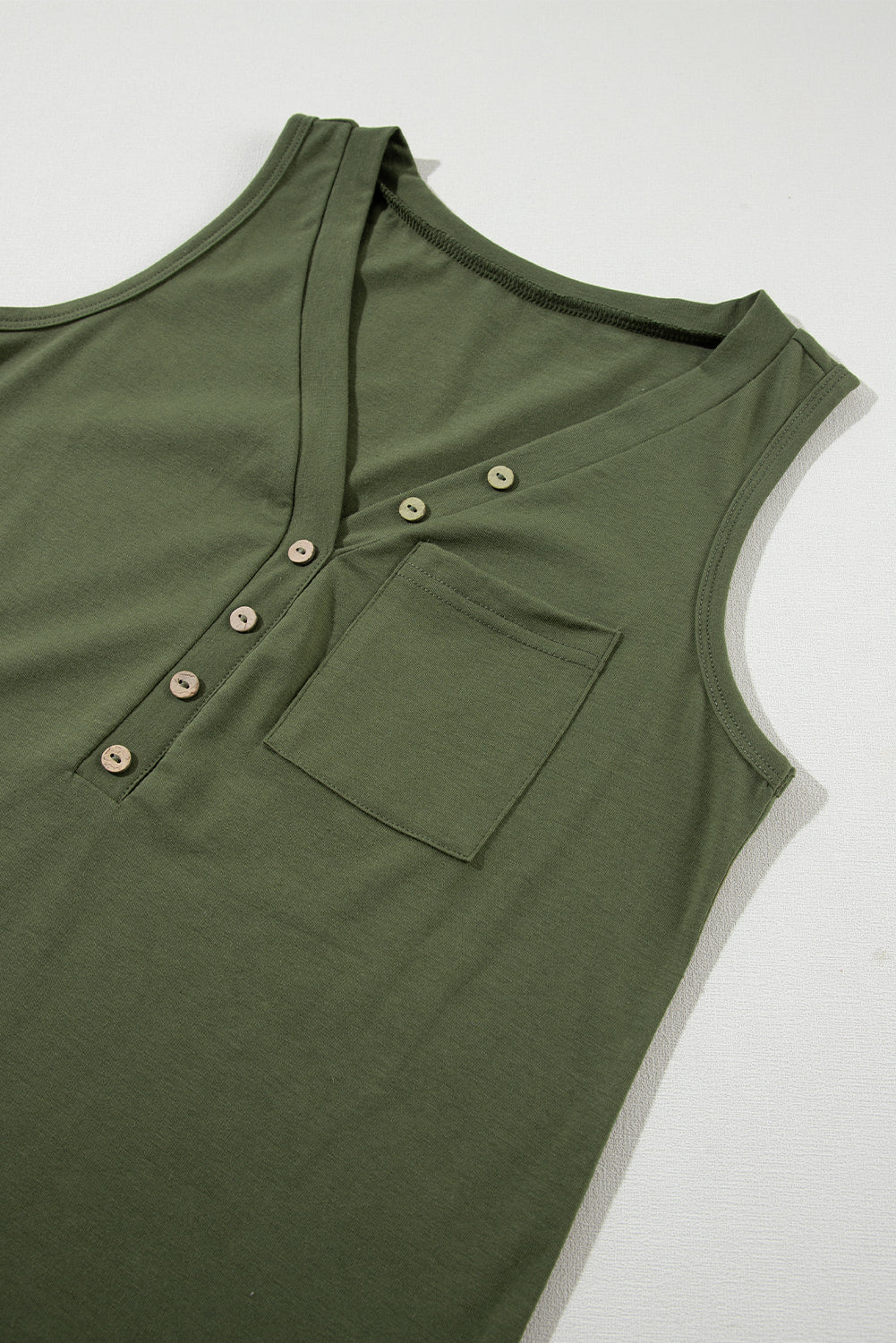 Black Half Button V Neck Patched Pocket Tank Top-Tops/Tank Tops-[Adult]-[Female]-2022 Online Blue Zone Planet