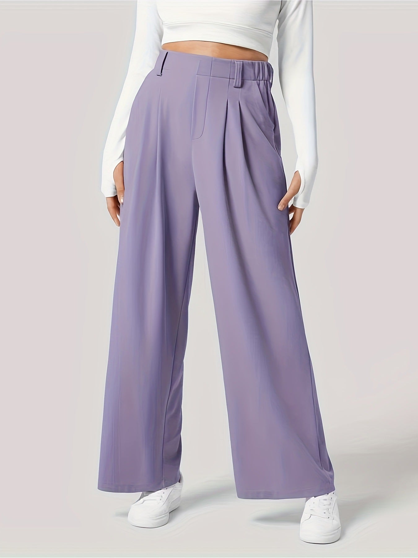 Blue Zone Planet | Wide Leg Pants with Pockets-BOTTOMS SIZES SMALL MEDIUM LARGE-[Adult]-[Female]-Lilac-XS-2022 Online Blue Zone Planet