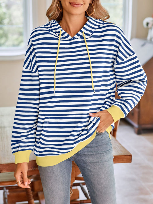 Lovelet Drawstring Striped Long Sleeve Hoodie-HOODIES-[Adult]-[Female]-Royal Blue-S-2022 Online Blue Zone Planet