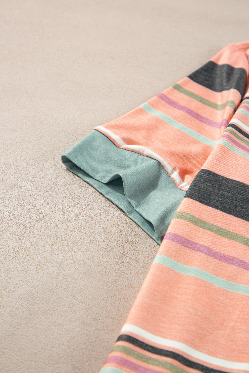 Pink Multicolor Stripes Crew Neck T Shirt-Tops/Tops & Tees-[Adult]-[Female]-2022 Online Blue Zone Planet