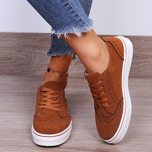 Blue Zone Planet | Lace-Up Suedette Flat Sneakers-SNEAKERS-[Adult]-[Female]-Brown-35(US4)-2022 Online Blue Zone Planet