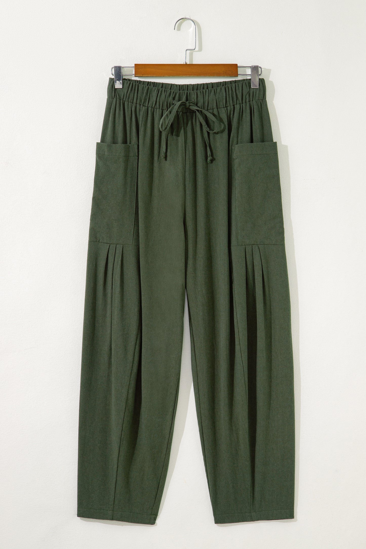 Jungle Green Drawstring Elastic Waist Patch Pocket Barrel Leg Casual Pants-Bottoms/Pants & Culotte-[Adult]-[Female]-2022 Online Blue Zone Planet