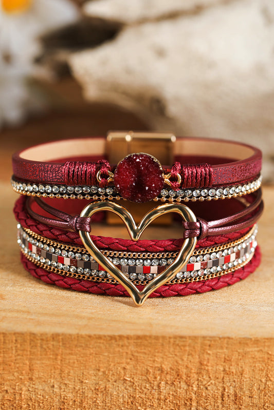 Fiery Red Valentine Rhinestone Heart Layered Bracelet-Bracelets-[Adult]-[Female]-Fiery Red-ONE SIZE-2022 Online Blue Zone Planet