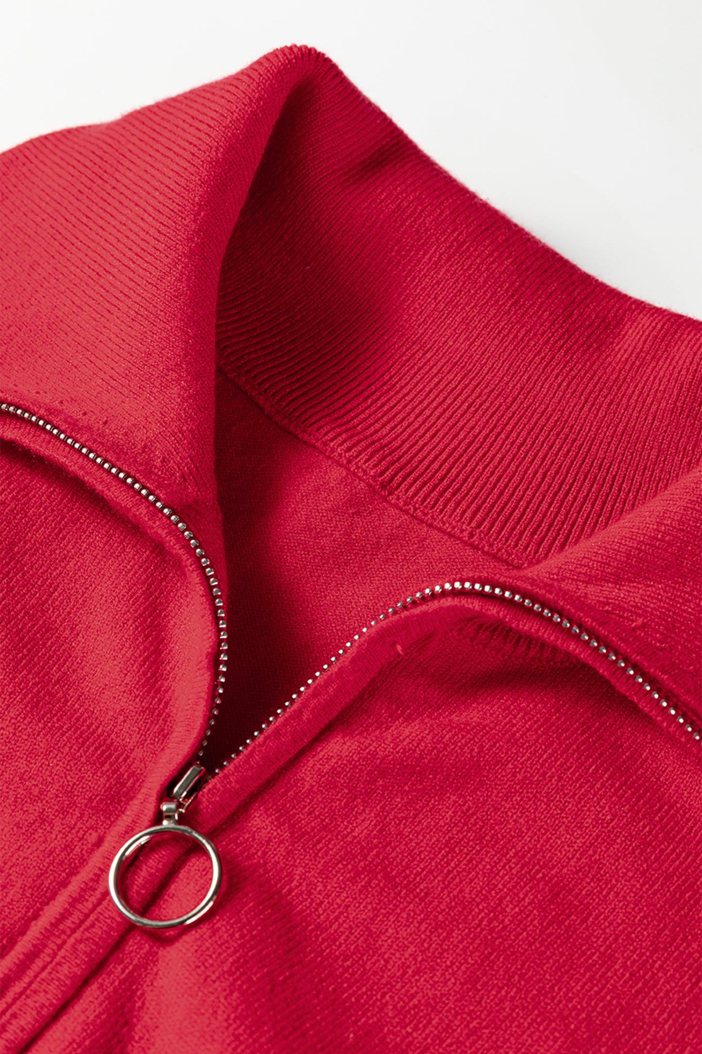 Fiery Red Quarter Zip Striped Detail Short Sleeve Sweater-Sweaters & Cardigans/Short Sleeve Sweaters-[Adult]-[Female]-2022 Online Blue Zone Planet