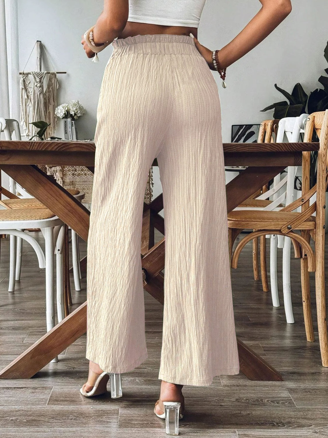 Frill Wide Leg Pants-BOTTOMS SIZES SMALL MEDIUM LARGE-[Adult]-[Female]-2022 Online Blue Zone Planet