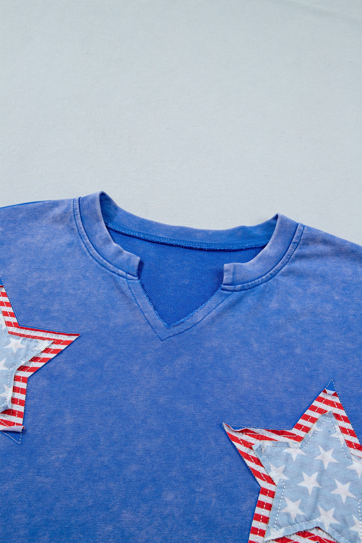 White Patriot Star Patched Notched Neck Mineral Washed Tee-Tops/Tops & Tees-[Adult]-[Female]-2022 Online Blue Zone Planet