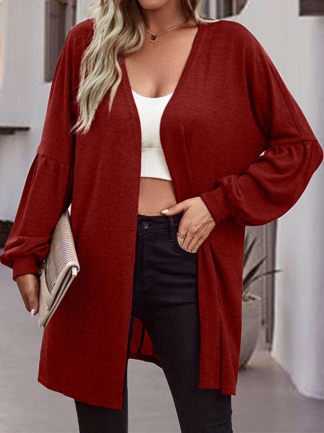 Open Front Long Sleeve Cardigan-TOPS / DRESSES-[Adult]-[Female]-Burgundy-S-2022 Online Blue Zone Planet