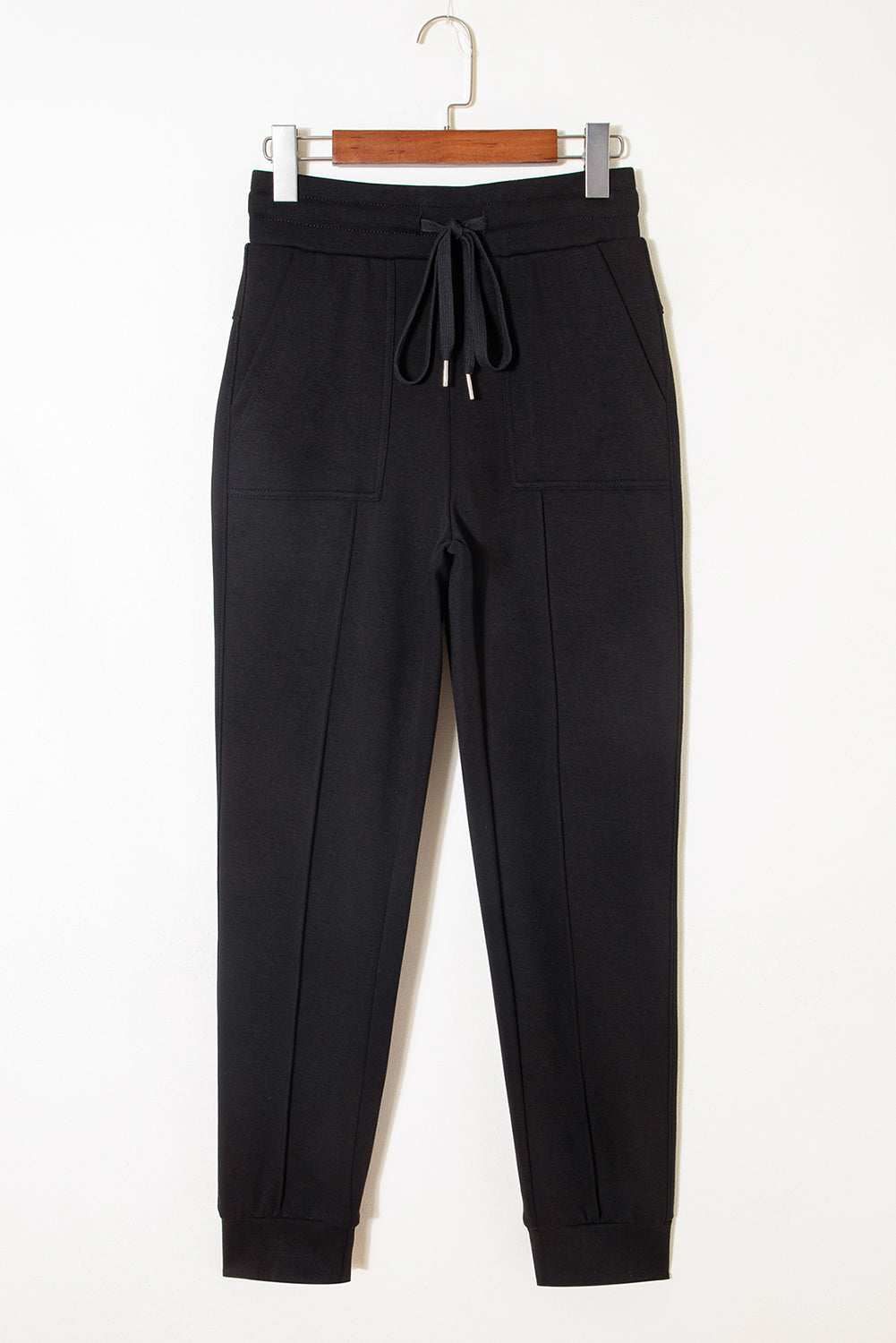 Black Exposed Seam Detail Skinny Drawstring Jogger Pants-Bottoms/Pants & Culotte-[Adult]-[Female]-2022 Online Blue Zone Planet