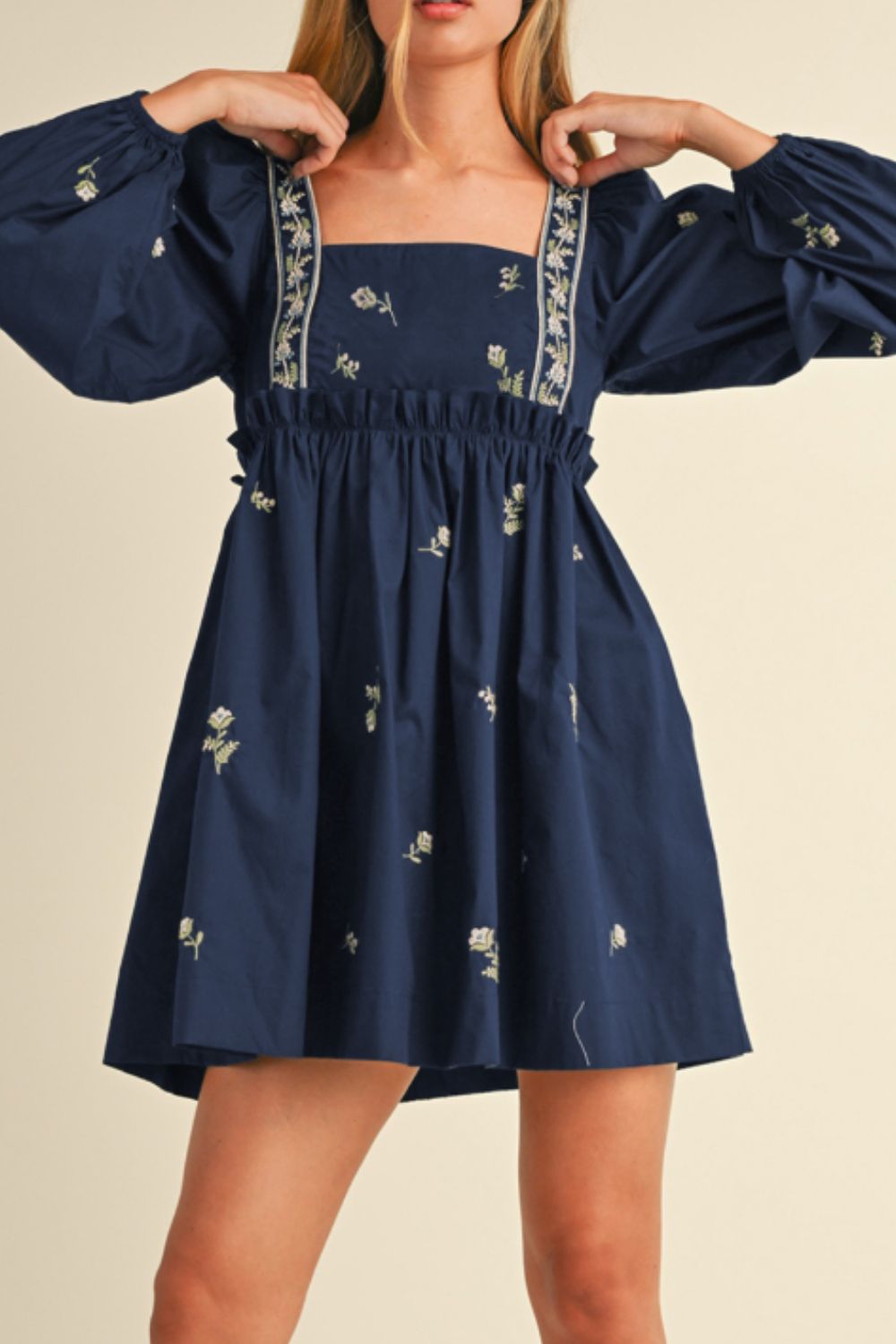 Floral Square Neck Balloon Sleeve Mini Dress-TOPS / DRESSES-[Adult]-[Female]-2022 Online Blue Zone Planet