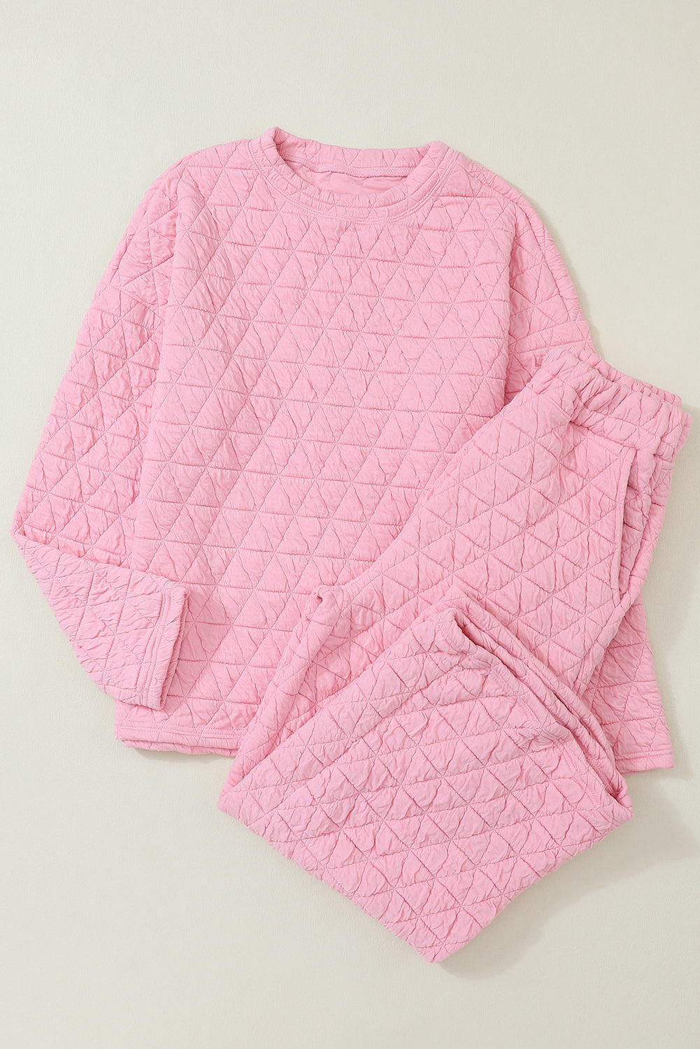 Blue Zone Planet |  Pink Solid Quilted Pullover and Pants Outfit Blue Zone Planet