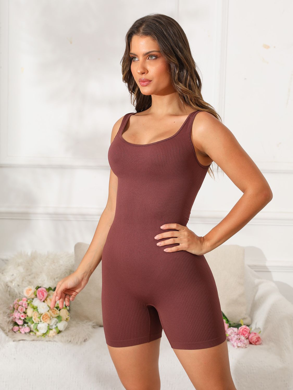 Scoop Neck Wide Strap Active Romper-TOPS / DRESSES-[Adult]-[Female]-Dark Brown-S-2022 Online Blue Zone Planet