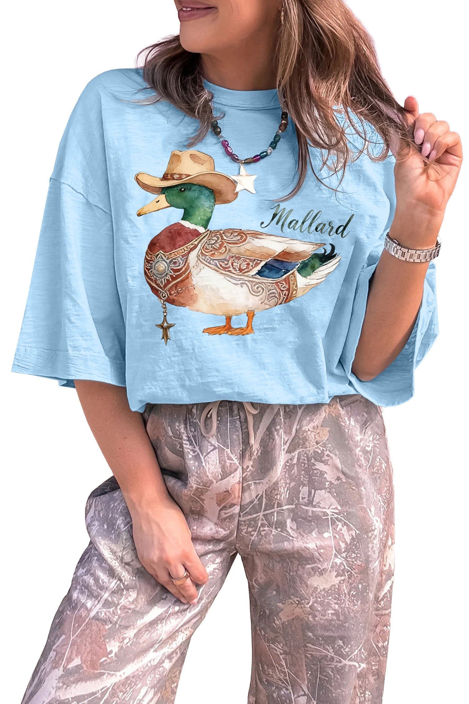 Mist Blue Western Mallard Oversized Tee-Tops/Tops & Tees-[Adult]-[Female]-2022 Online Blue Zone Planet