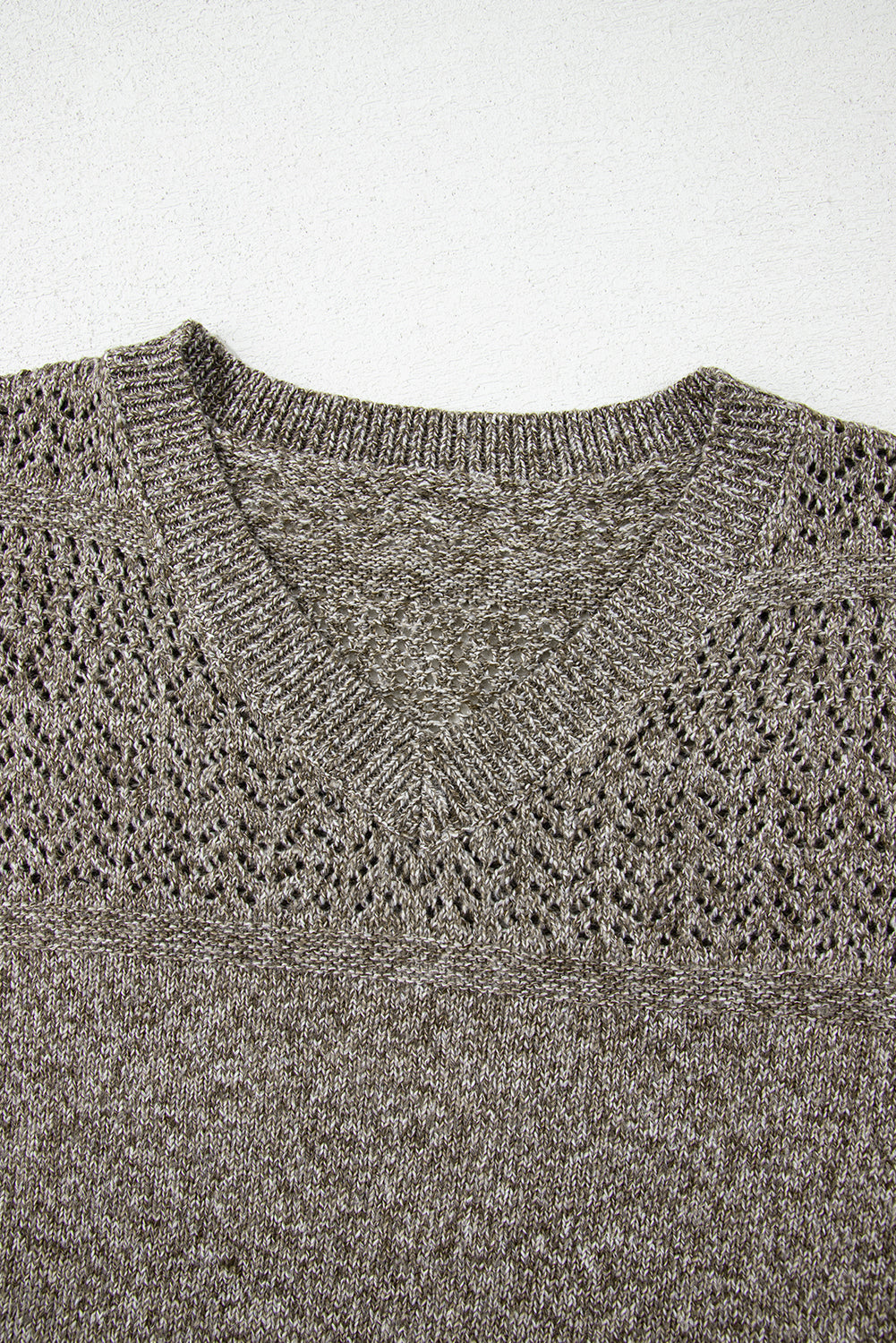 Black Eyelet Pattern Detail V Neck Drop Shoulder Sweater-TOPS / DRESSES-[Adult]-[Female]-2022 Online Blue Zone Planet