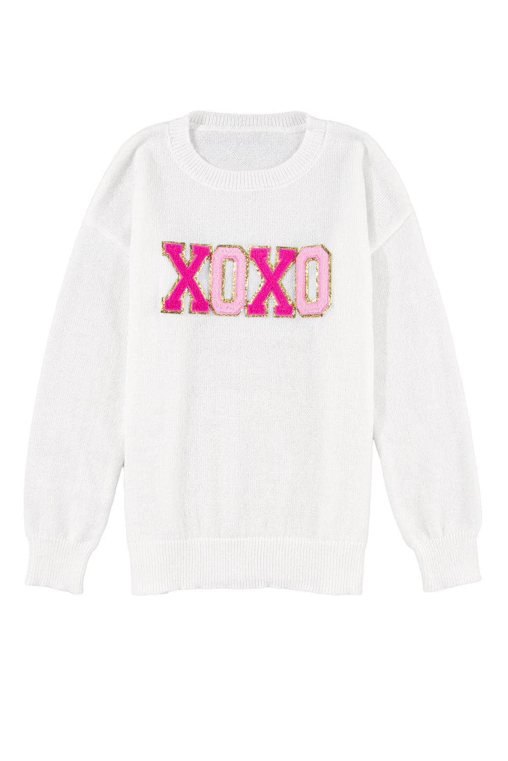 White Glitter Merry & Bright Round Neck Knit Sweater-Sweaters-[Adult]-[Female]-2022 Online Blue Zone Planet