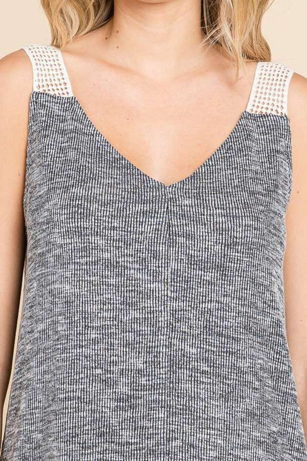 Blue Zone Planet | Culture Code Contrast Eyelet Strap Slit Ribbed Tank-TOPS / DRESSES-[Adult]-[Female]-2022 Online Blue Zone Planet