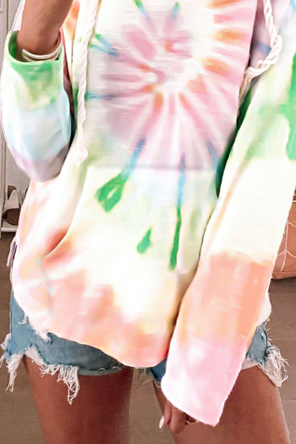 Drawstring Tie-Dye Long Sleeve Hoodie-HOODIES-[Adult]-[Female]-2022 Online Blue Zone Planet