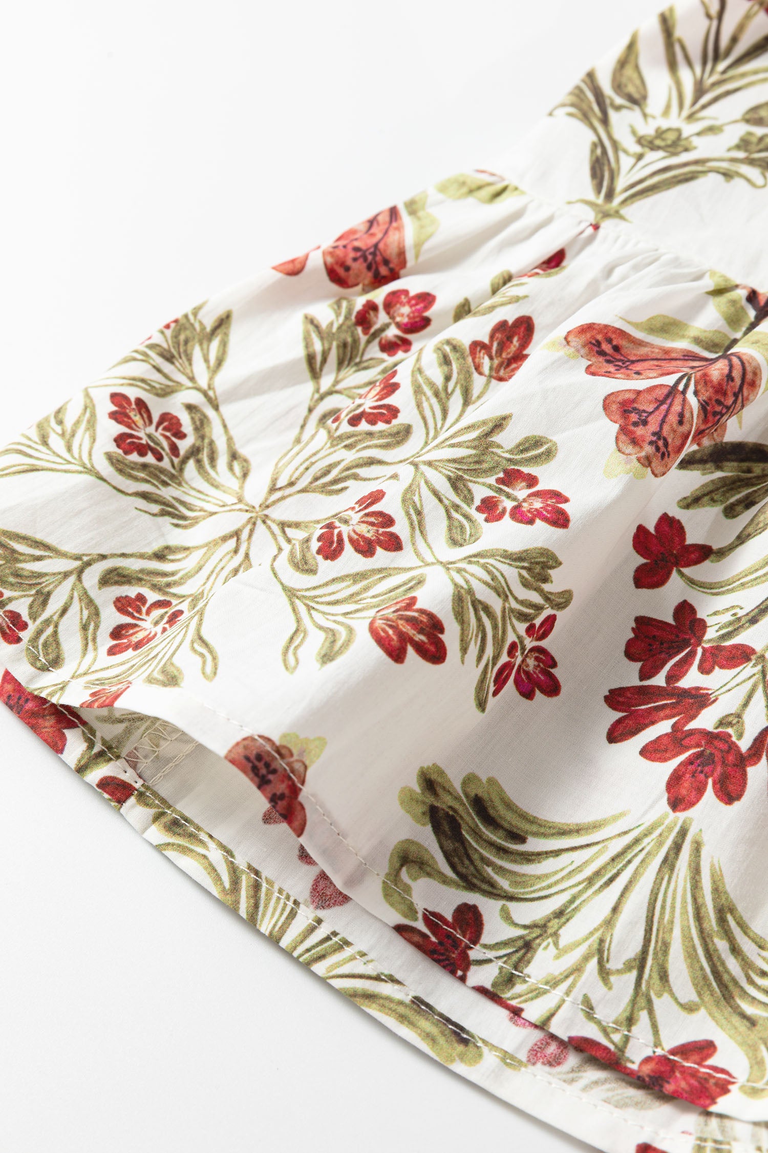 Floral Print Frilled Color Block Trim V Neck Long Sleeve Peplum Top-Tops/Blouses & Shirts-[Adult]-[Female]-2022 Online Blue Zone Planet