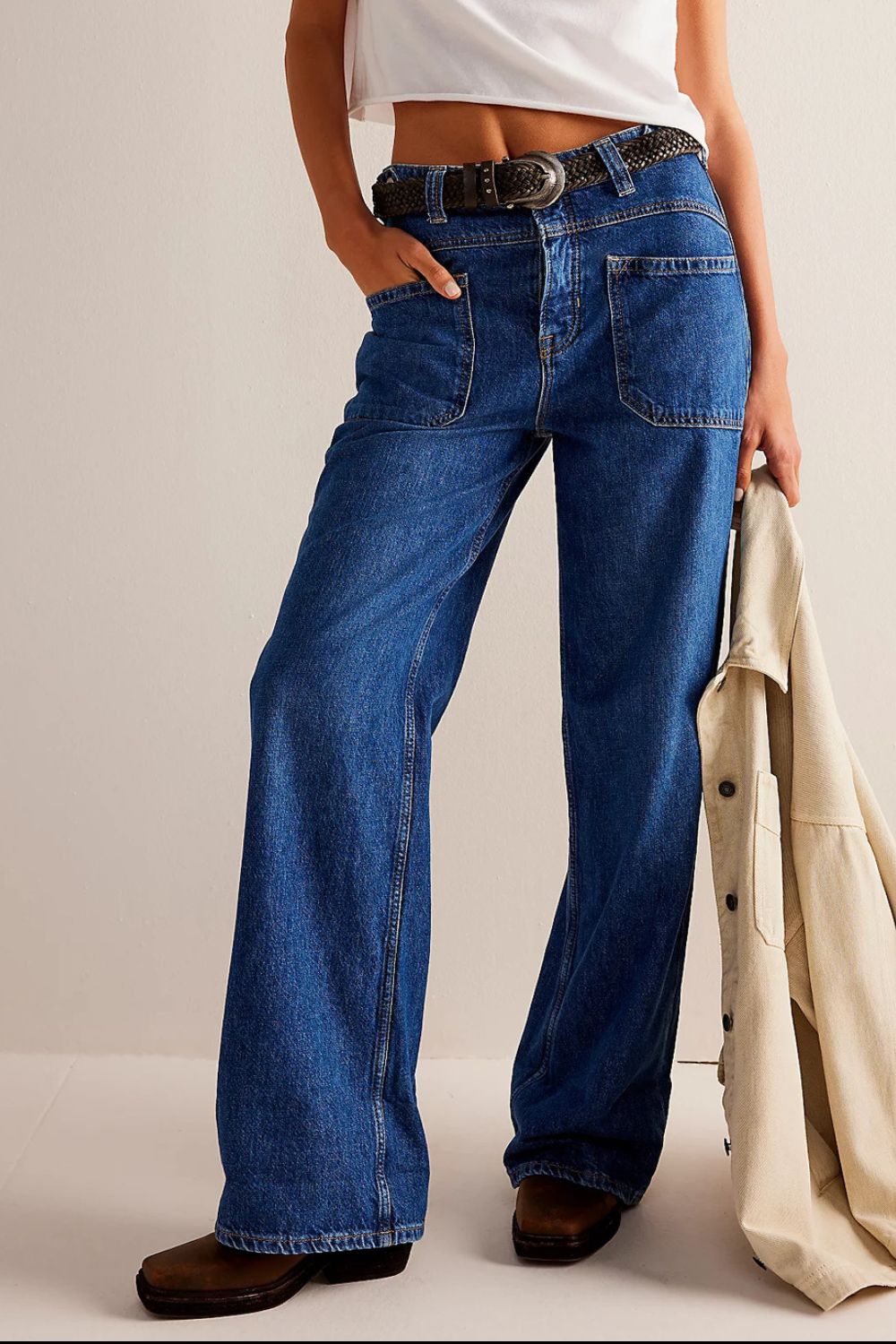 Washed Wide Leg Jeans with Pockets-BOTTOMS-[Adult]-[Female]-Dark-S-2022 Online Blue Zone Planet