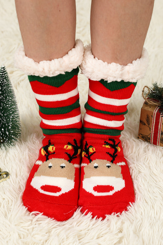 Fiery Red Christmas Cartoon Pattern Woolen Knit Socks-Accessories/Socks-[Adult]-[Female]-Fiery Red-ONE SIZE-2022 Online Blue Zone Planet