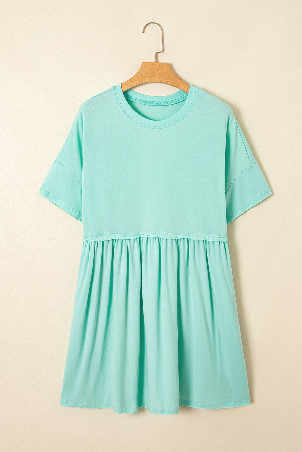 Moonlight Jade Solid Color Pocketed Raw Edge Babydoll Dress-Dresses/Mini Dresses-[Adult]-[Female]-2022 Online Blue Zone Planet