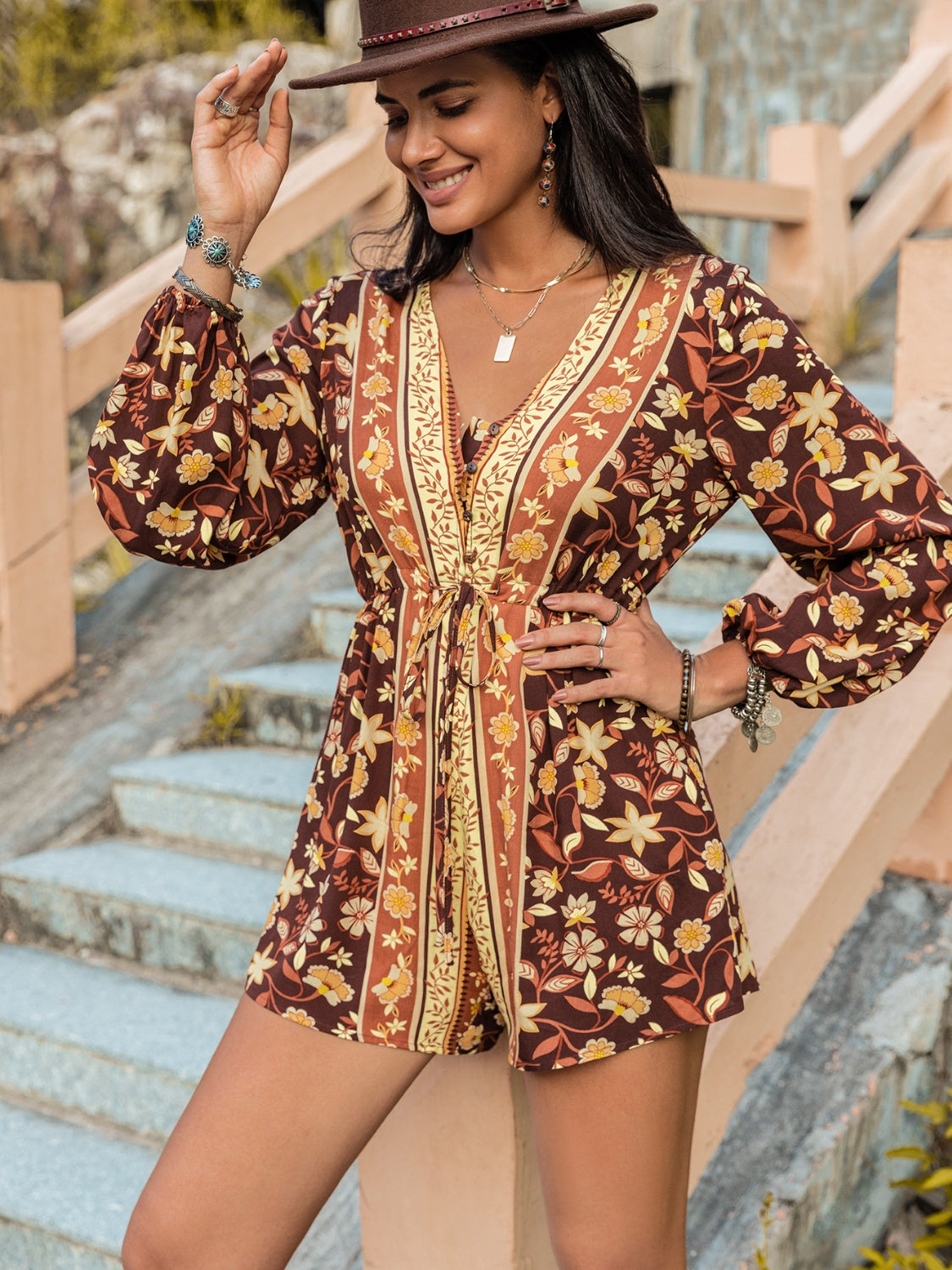 V-Neck Long Sleeve Romper-TOPS / DRESSES-[Adult]-[Female]-2022 Online Blue Zone Planet