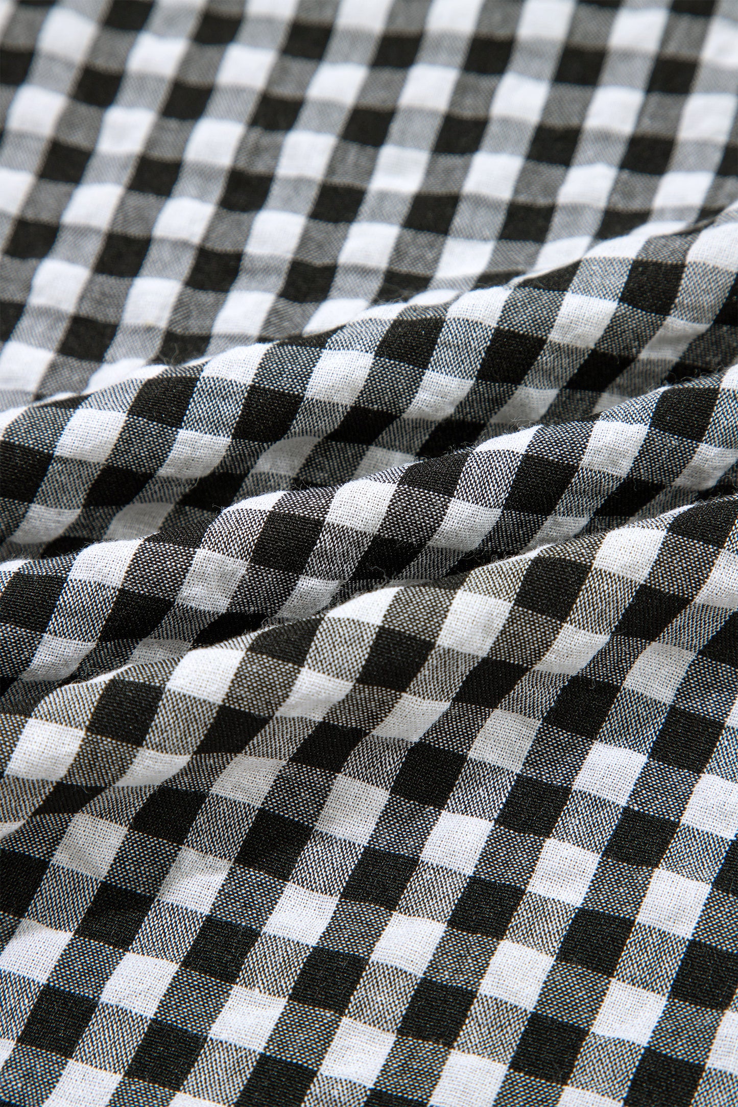 Black Plaid Short Puff Sleeve Frilled Neck Blouse-Tops/Blouses & Shirts-[Adult]-[Female]-2022 Online Blue Zone Planet