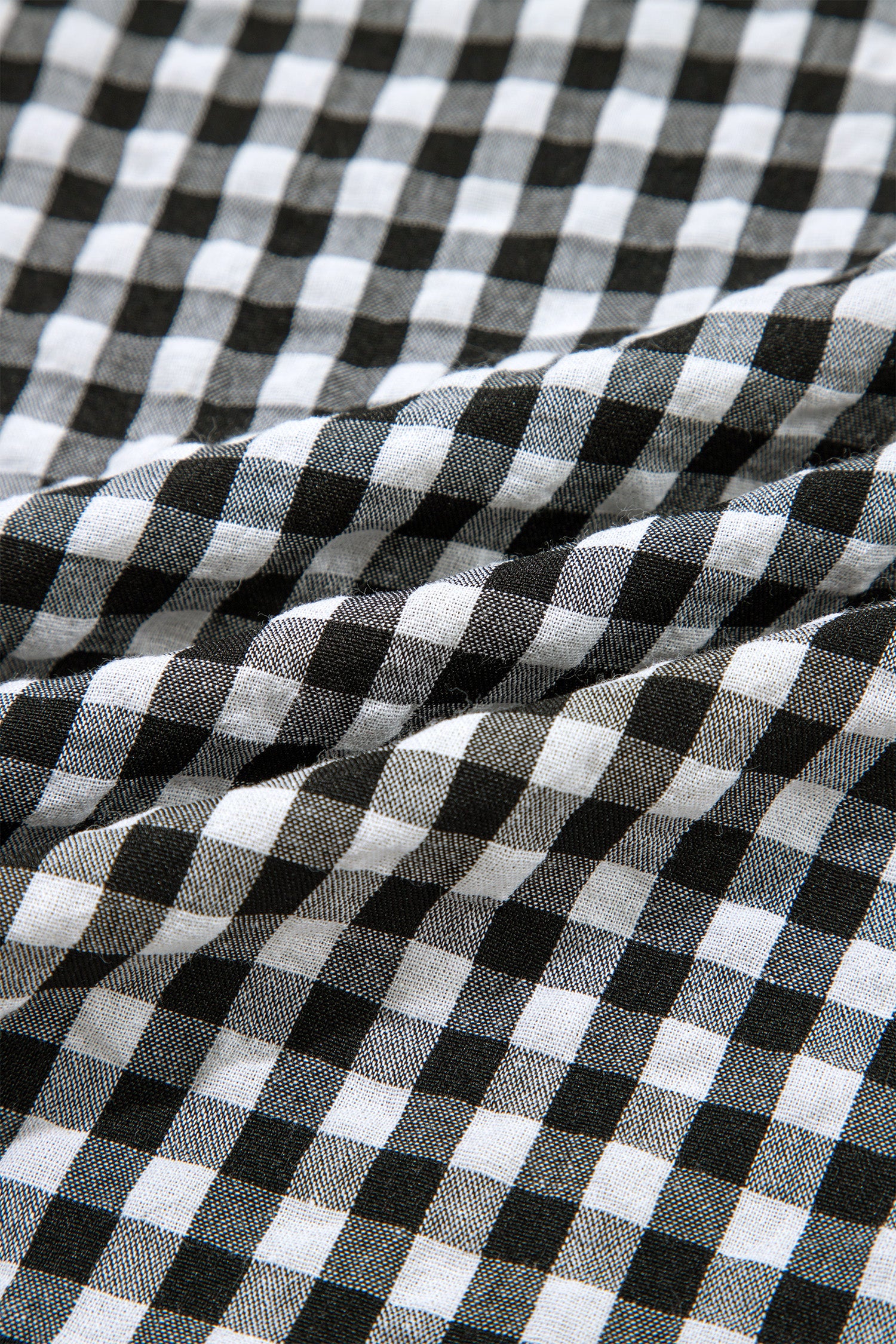 Black Plaid Short Puff Sleeve Frilled Neck Blouse-Tops/Blouses & Shirts-[Adult]-[Female]-2022 Online Blue Zone Planet