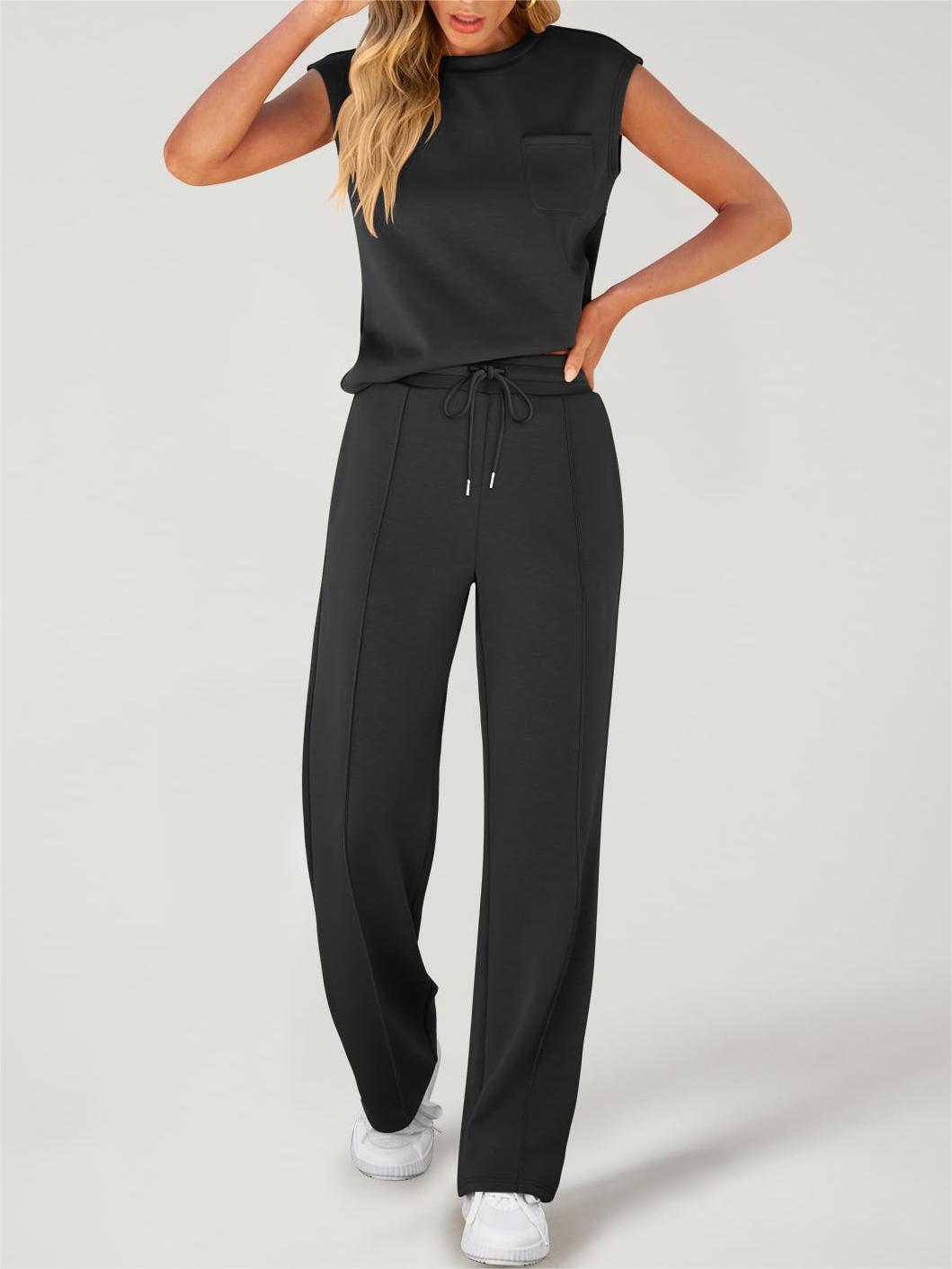 Full Size Round Neck Top and Drawstring Pants Set-TOPS / DRESSES-[Adult]-[Female]-Black-S-2022 Online Blue Zone Planet