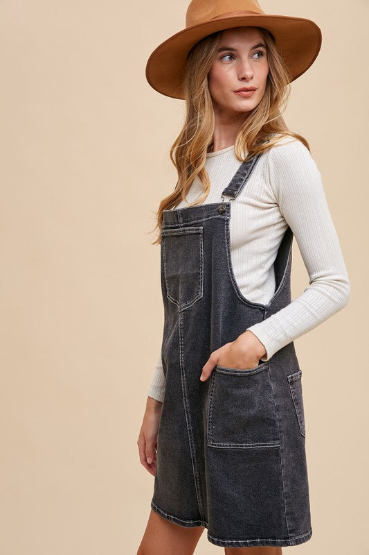 Annie Wear Wide Strap Denim Overall Dress with Pockets