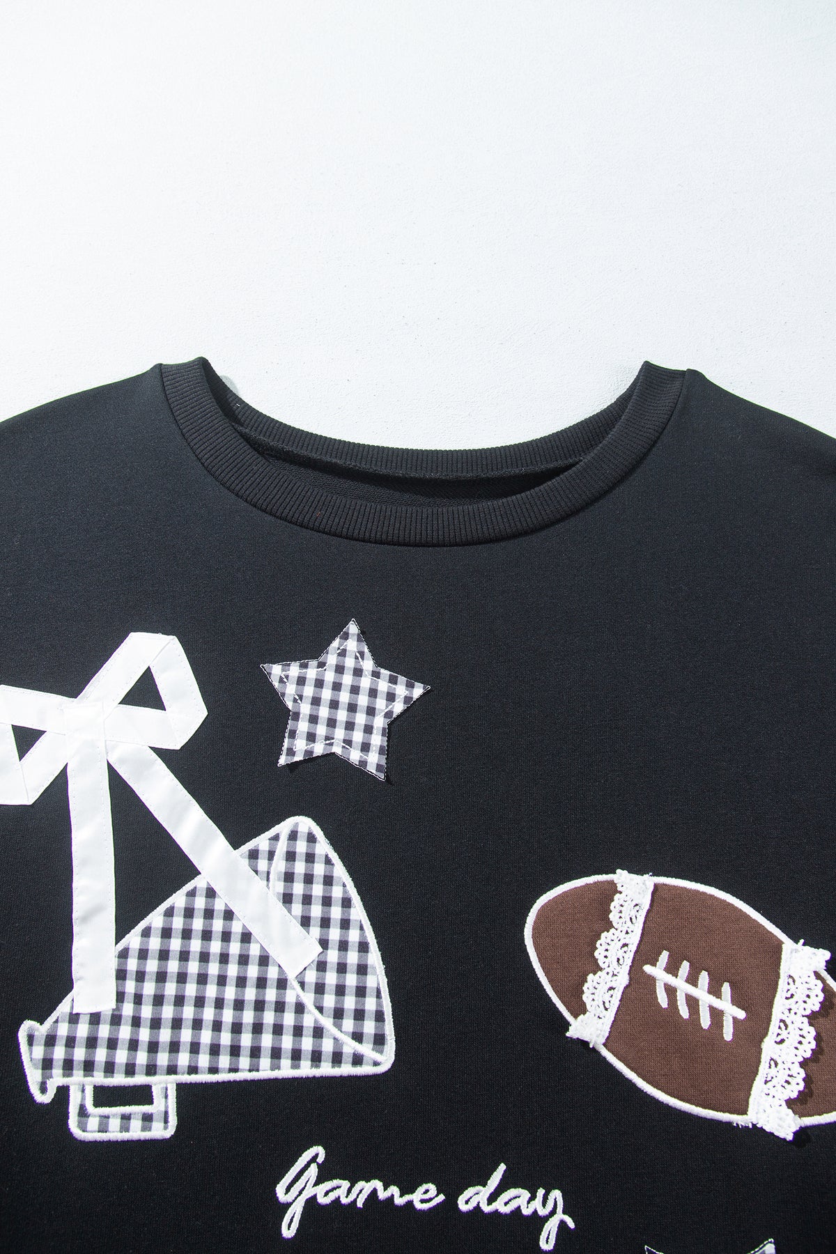 Black Rugby Game Day Patchwork Graphic Plus Size Sweatshirt-Plus Size/Plus Size Sweatshirts & Hoodies-[Adult]-[Female]-2022 Online Blue Zone Planet