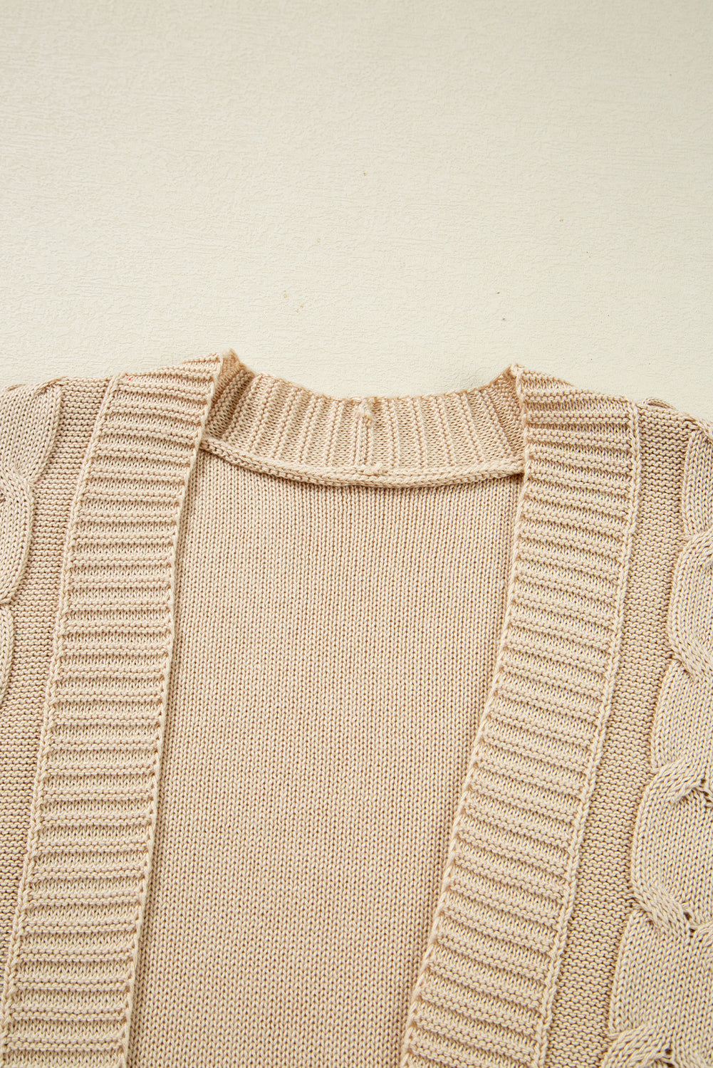 Parchment Cable Knit Braided Tie Sleeve Plus Size Open Cardigan-Plus Size/Plus Size Sweaters & Cardigans-[Adult]-[Female]-2022 Online Blue Zone Planet